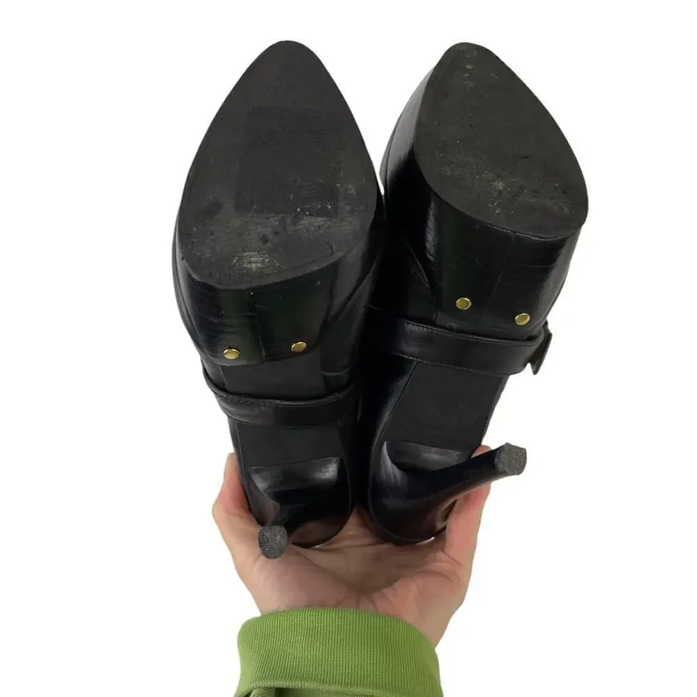 Michael Kors Rock and Roll Black Leather Gold Studs Harness Booties Boots 7M